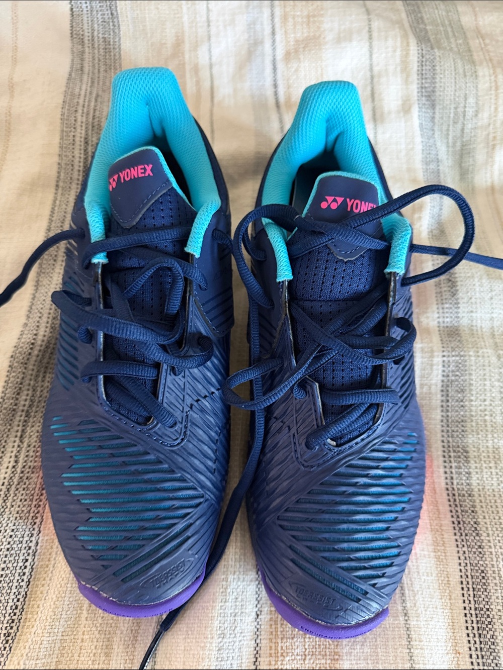 Yonex Women’s Navy Athletic Shoes with Teal Lining and Pink Logo